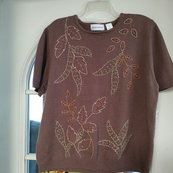 New Alfred Dunner Ocho Rios Coffee Colored Short Sleeve Sweater Women's XL - Picture 2 of 2